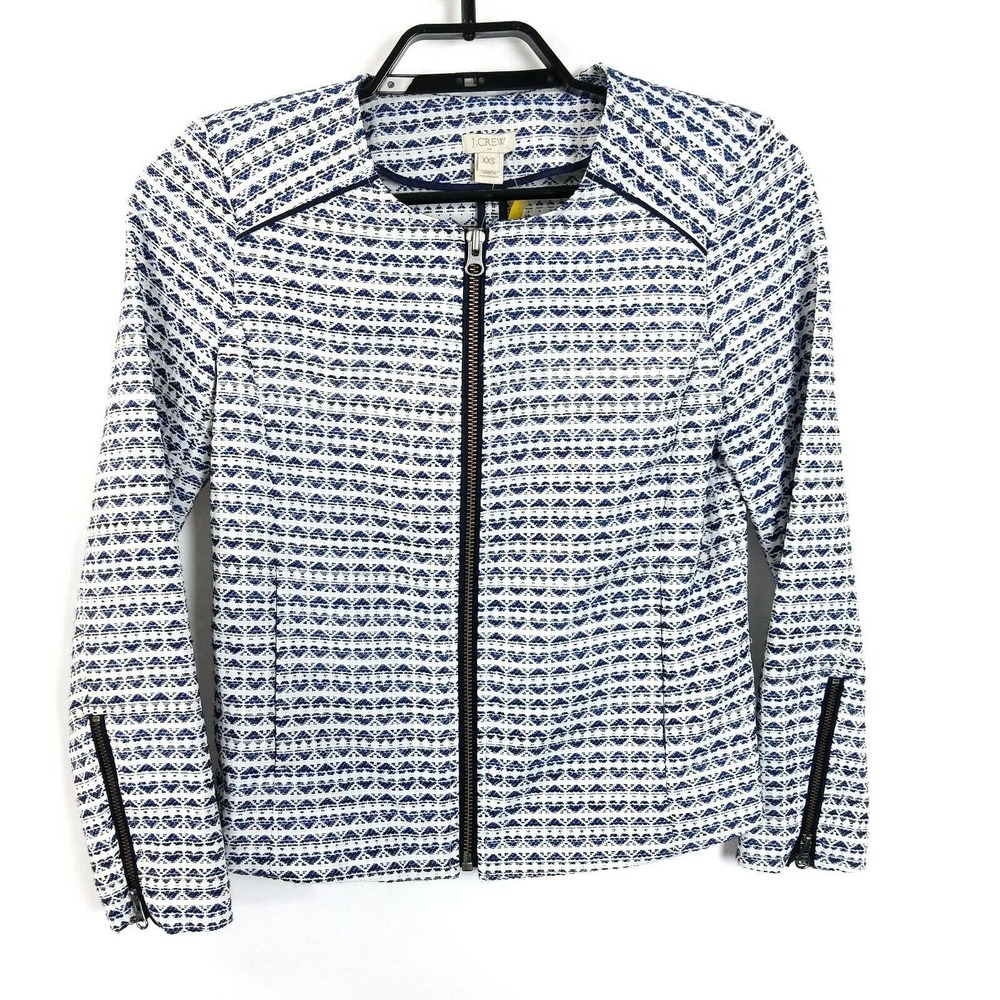 J.Crew Jacquard full-zip jacket Blazer SZ XXS Blue
